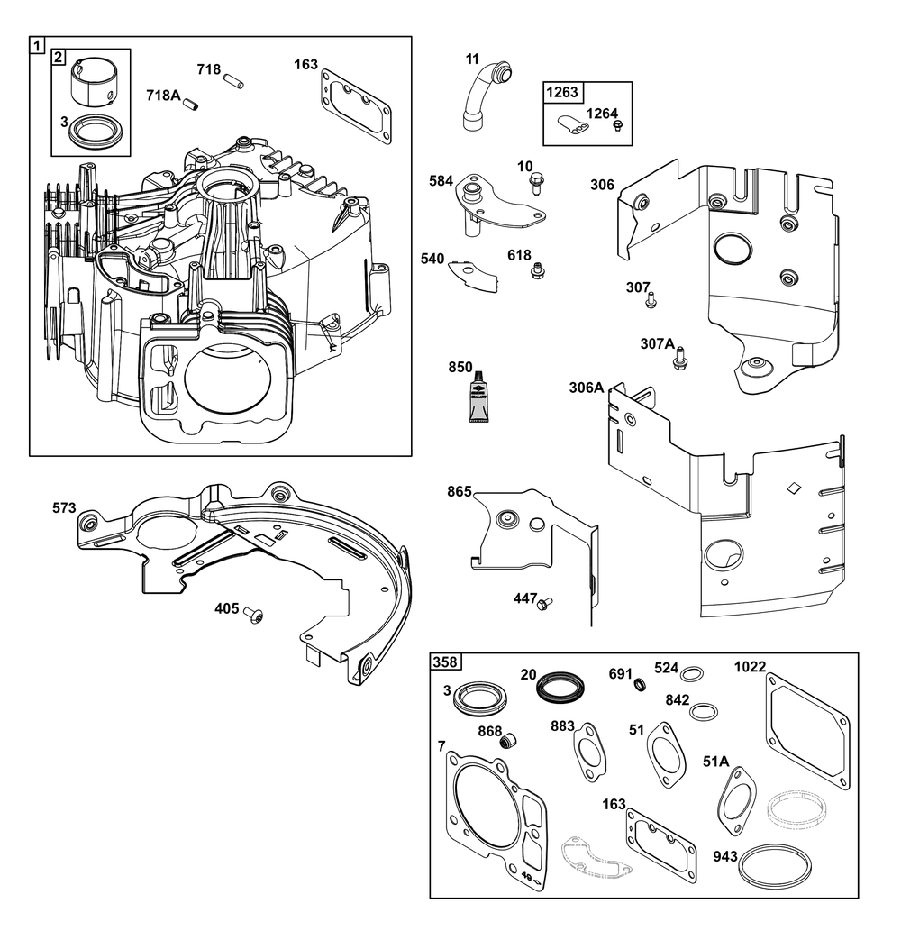 Cylinder Group Diagram and Parts List for 49E777-0003-B5 400000 - 699999 Briggs and Stratton Engine